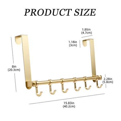 BOF Over The Door Hooks, 6 Adjustable Long Arm Hooks, Premium Space Aluminum Door Rack, Lightweight Thin Overhead Design Door Hanger, No Impact on Closing, for Bathroom, Shower, Bedroom, Front Door