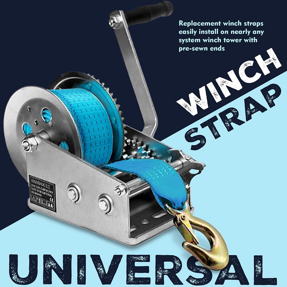 X5MPLXPMX Heavy-Duty Marine-Grade Boat Trailer Winch Strap Kit (2" x 20', 12,000 lbs Break Strength) for PWC, Pontoons & Fishing Boats – Includes Forged Hook & Work Gloves, Blue