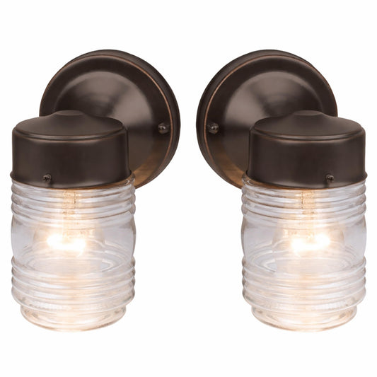 Design House 587311 Jelly Jar Classic 1-Light 2-Pack Indoor/Outdoor Wall Light with Clear Ribbed Glass for Entryway Porch Patio, Oil Rubbed Bronze