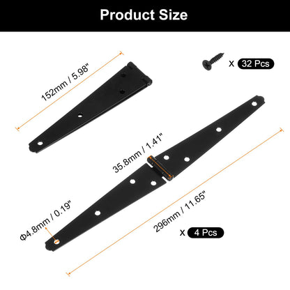 uxcell 4Pcs Strap Hinges, 6 Inch Shed Door Hinges Heavy Duty Gate Hinge Tee Hinge with Screws for Wooden Fences Yard Doors Barn Gate, Black