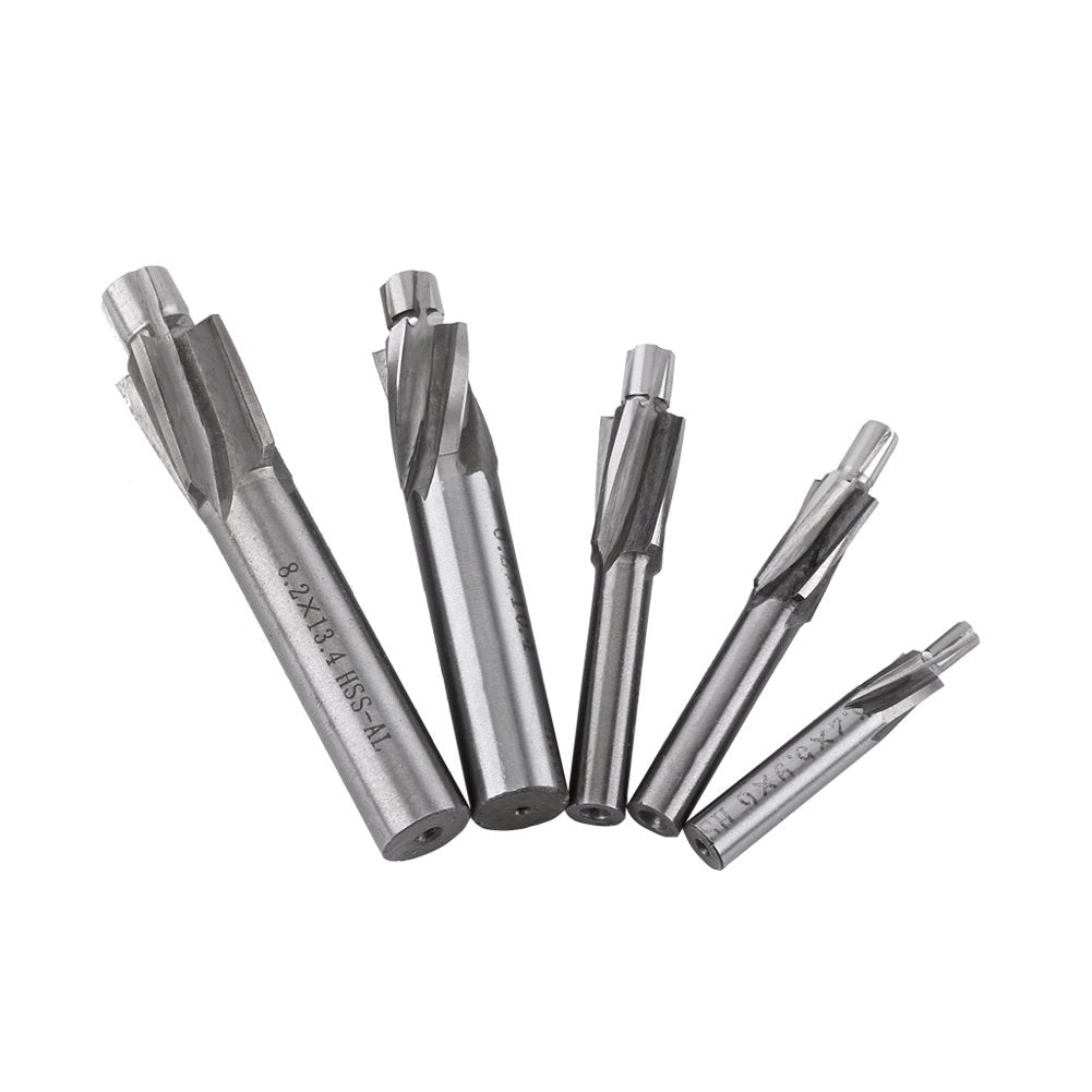 Hilitand 5pcs Counterbore Drill Bits Set, 4 Flutes Straight End Mill Cutter HSS Countersink Slot End Mill Cutter M3-M8 for Copper Aluminum Cast Iron, Milling Cutter