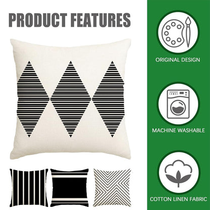 RABUSOFA Black and White Pillow Covers 18x18 Inch Set of 4,Outdoor Pillows Waterproof Boho Farmhouse Decroaions Cushion Cases for Sofa Couch Patio Furniture (03-B18)