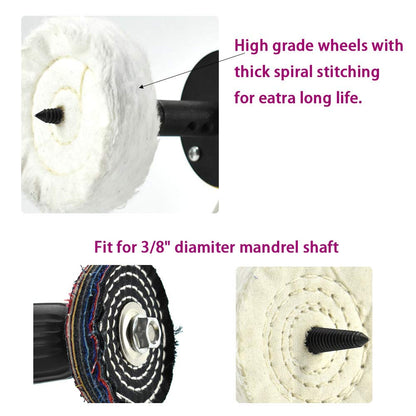 SCOTTCHEN 3" Buffing Polishing Wheels Soft(30Ply)/ Fine(50Ply)/ Medium(36Ply)/ Coarse 1/2" Thick/Rough 1/2" Thick 3/8" Arbor Hole with 2sets 1/4" Shank for Drill - 5Pack