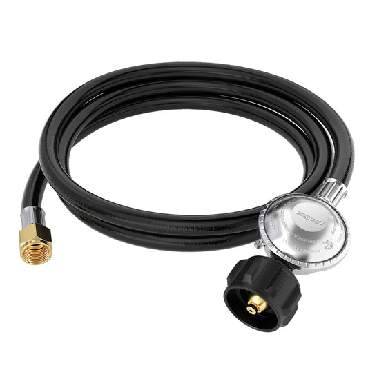 CALPOSE 6 Feet Propane Hose with Regulator, Universal Gas Grill Regulator and Hose for Blackstone 28''/36'' Griddle, Weber Grill, Propane fire pit and More, 3/8" Female Flare for Most LP Gas Grills