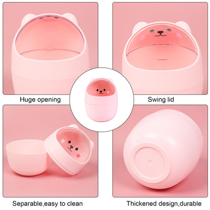 Witwatia 4 Pcs Small Trash Can with Swing Lid, Cute Bear Removable Desktop Trash Can 6 Garbage Bags, Plastic Wastebasket Garbage Bin for Home, Office, Kitchen, Vanity Tabletop, Bedroom, Bathroom