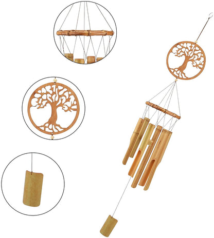 AUXSOUL Bamboo Wind Chimes, Wooden Windchimes Music Hanging Ornament Decoration for Outdoor, Indoor, Home, Garden, Patio, Porch, Yard, Farmland and Balcony(Tree of Life)