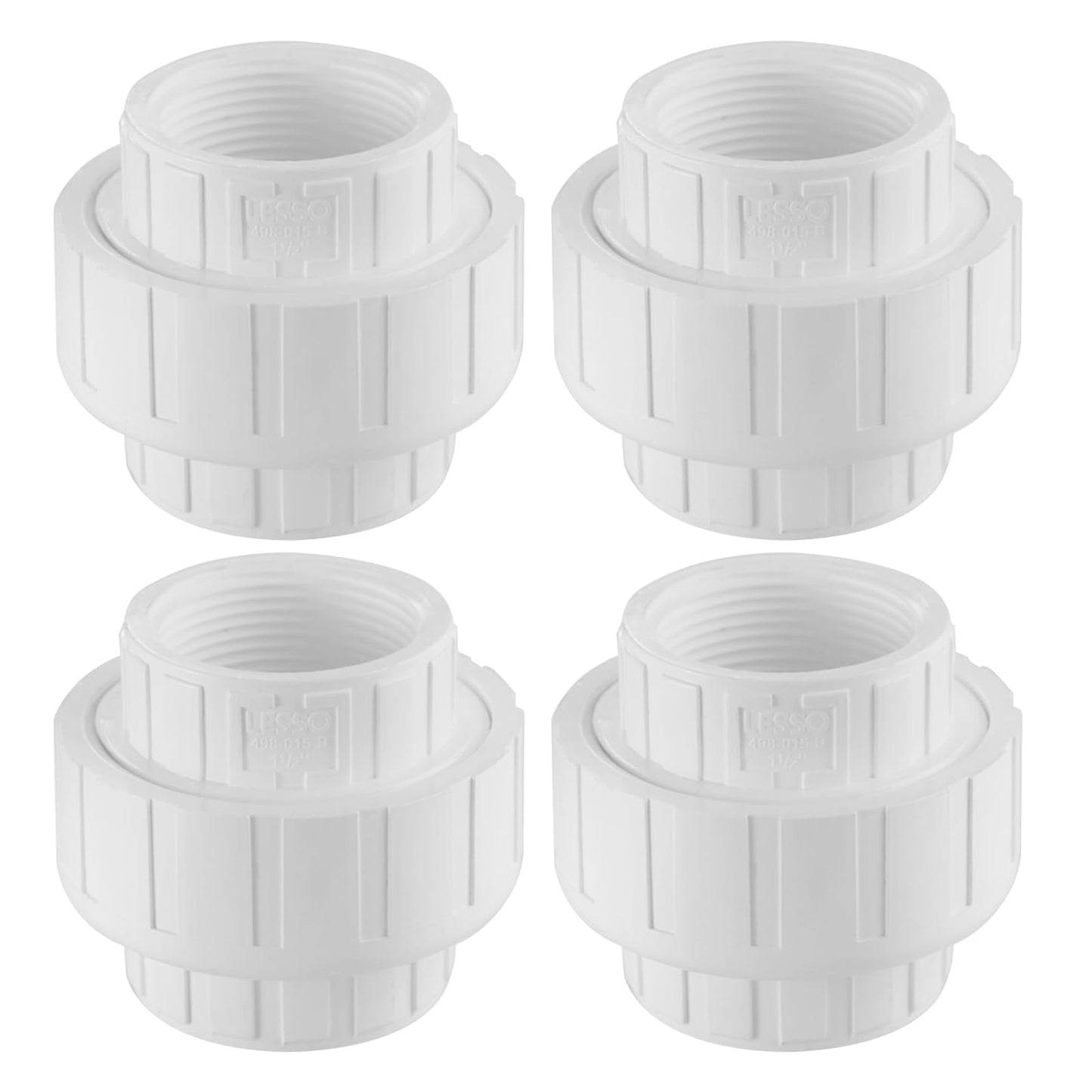 LESSO 4pcs 3/4 inch PVC Female Thread Union,PVC Coupling,Furniture Grade for Water Systems,SCH40 White