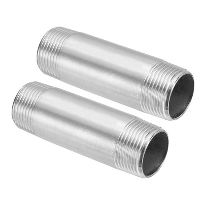 PATIKIL 304 Stainless Steel Pipe Fitting 1" NPT x 1" NPT Male Thread, 2 Pcs 4inch/100mm Length Nipple Cast Pipe Coupling Fitting Connector