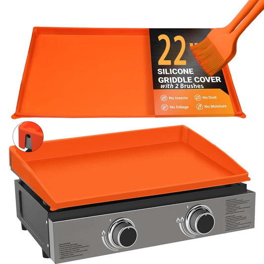 22 Inch Silicone Griddle Cover Mat with 2 Silicone Brushes for Blackstone Griddle Accessories, Heavy Duty Food Grade BBQ Accessories Mat Full-Edge for All Season Outdoor Protector