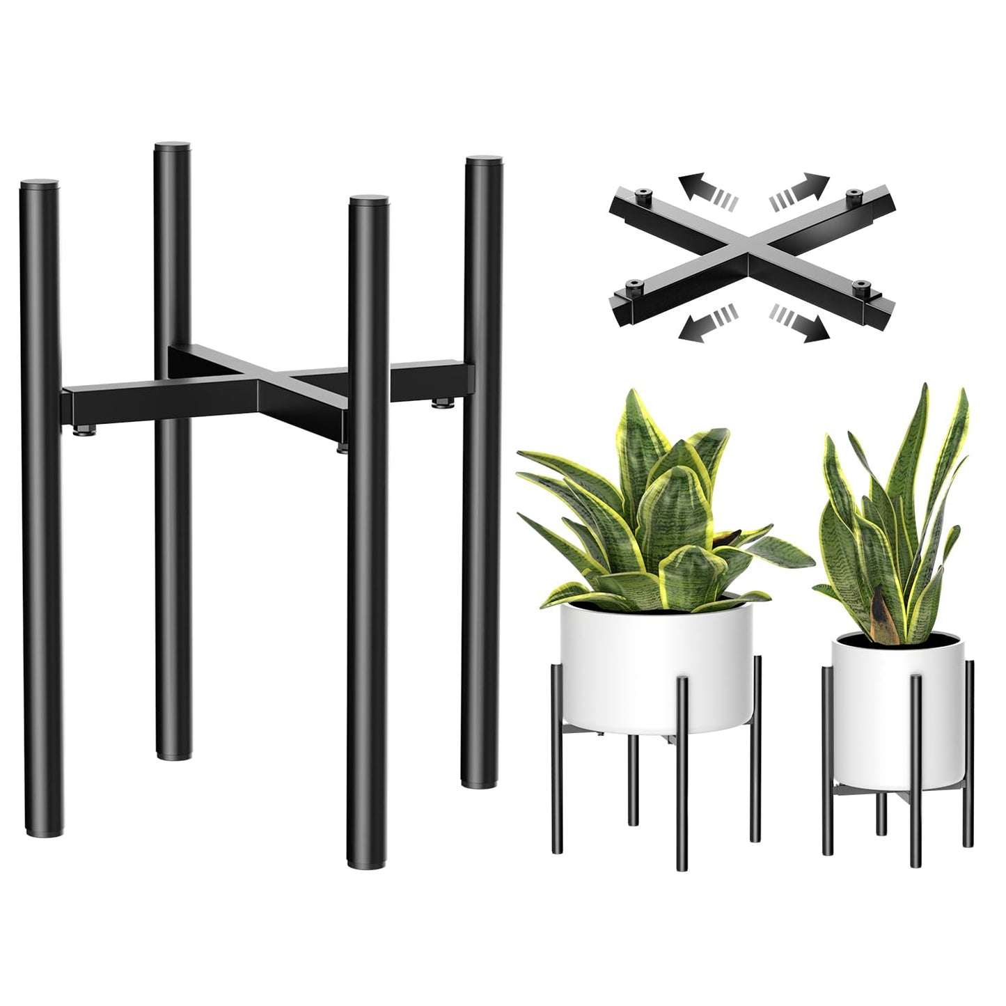 Plant Stand - Indoor Plant Stand Adjustable for 8-12 inches Plant Pot (not Included), Metal Plant Stands for Indoor Plants Mid Century Stable & Stylish Black Planter Stand for Outdoor -1 Pack