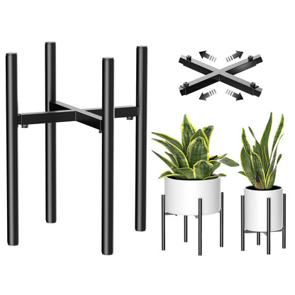 Plant Stand - Indoor Plant Stand Adjustable for 8-12 inches Plant Pot (not Included), Metal Plant Stands for Indoor Plants Mid Century Stable & Stylish Black Planter Stand for Outdoor -1 Pack