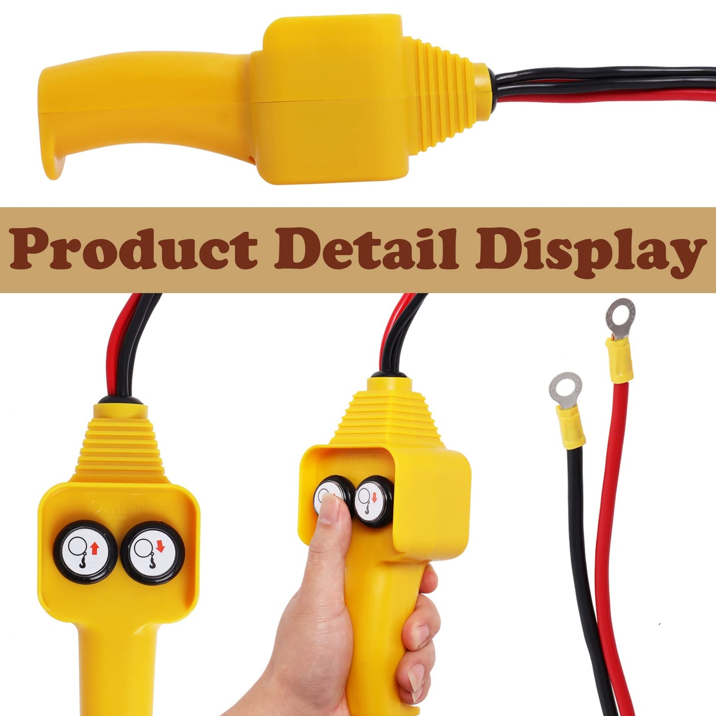 Winch Control Handle, Winch Wired Controller Hand Control Assembly Push Button Style 12V for Capstan 1500lbs‑5000lbs, Yellow by Swess