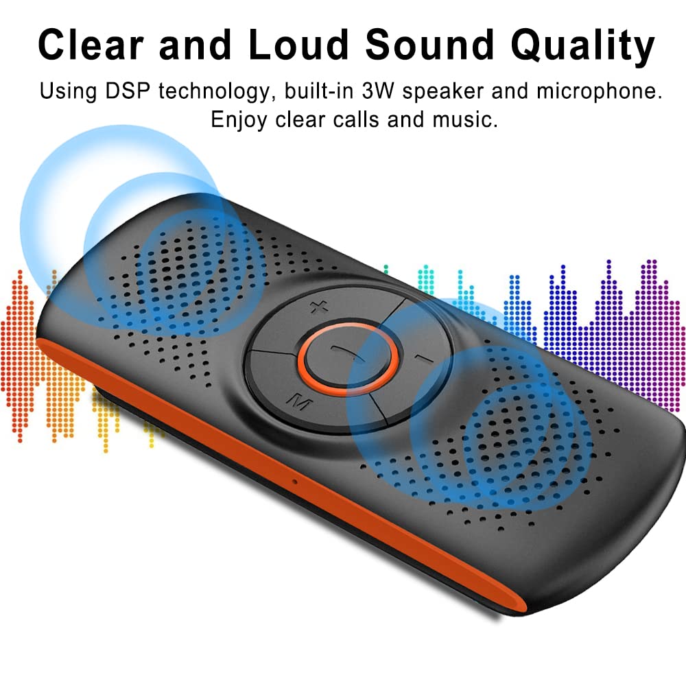 Car Bluetooth Speaker for Cell Phone, SKYBESS Portable Wireless in Car Speakerphone for Handsfree Talking, Bluetooth Car Kit Music Player with Visor Clip, Support Siri Google Assistant TF Card