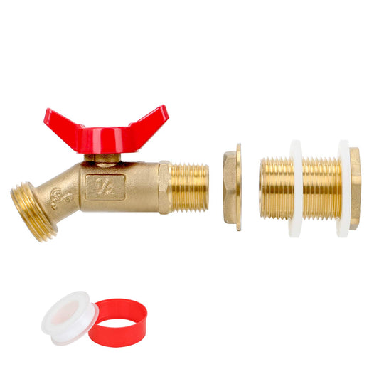 STYDDI Solid Brass Rain Barrel Spigot, Quarter Turn Ball Valve Faucet with Heavy-Duty Bulkhead Fitting Adapter for Aquariums, Water Tanks, Tubs, Pools