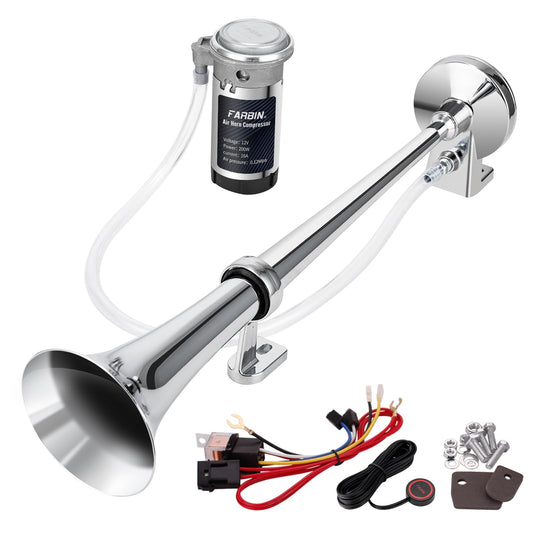 FARBIN 12V 150db Air Horn kit, Chrome Zinc Air Horn for Truck, Train Horn Kit for Trucks with Switch for Any 12V Vehicles (Single air horn with button, 12V)