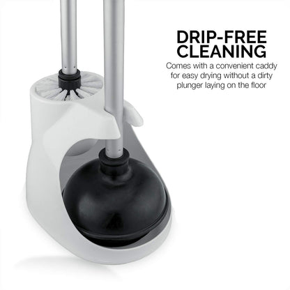 NEIKO 60168A Toilet Plunger Set, 4 Piece, Bonus Mini Sink & Drain Plunger, Toilet Bowl Brush & Caddy, Patented All-Angle Design, Telescopic Aluminum Handle, Bathroom Toilet Brush and Plunger Set