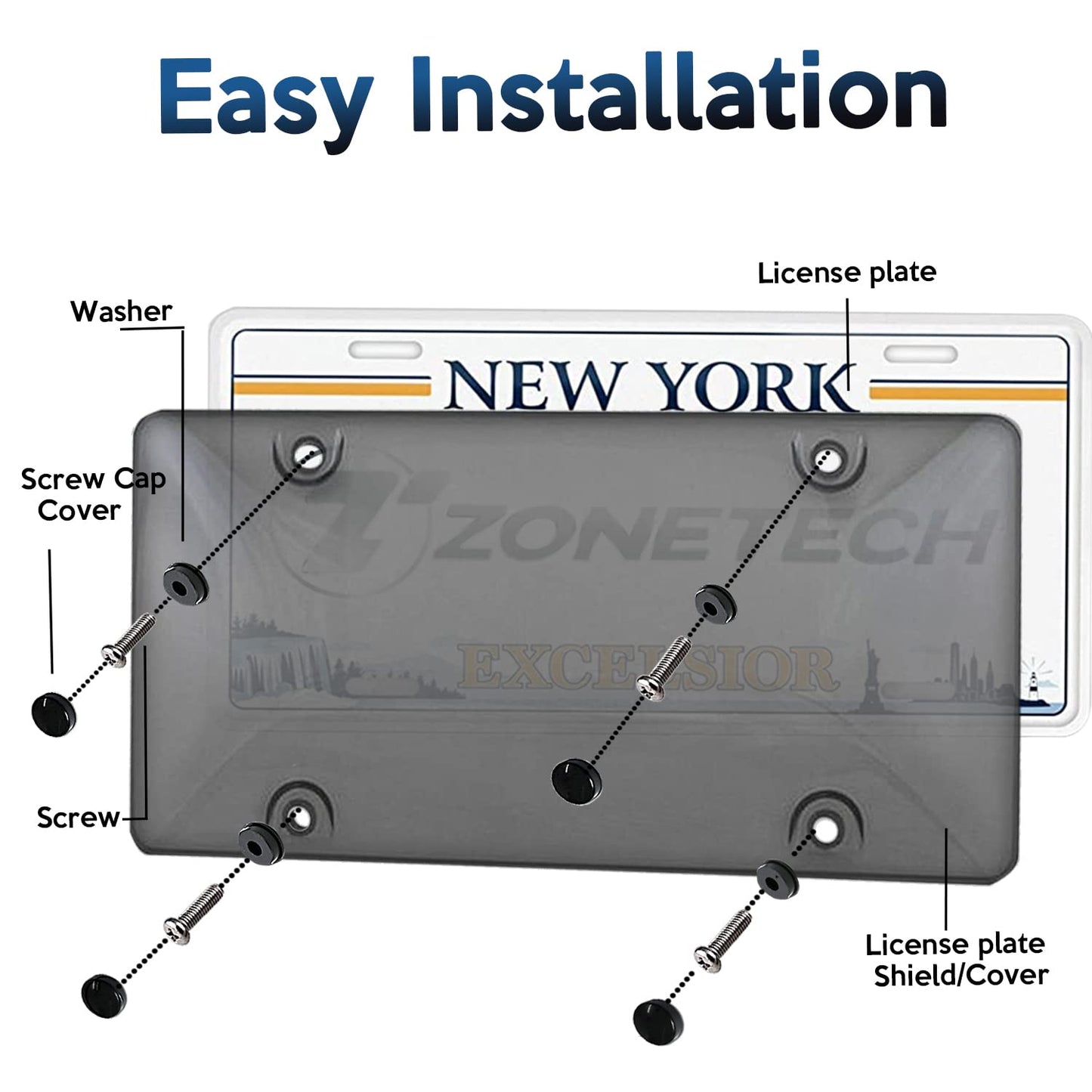 Zone Tech Clear Smoked Unbreakable License Plate Shields 2-Pack Quality Novelty/License Plate Clear Smoked Unbreakable Bubble Shields for All Your Vehicles