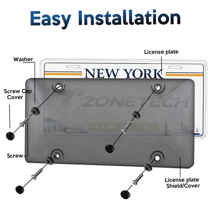 Zone Tech Clear Smoked Unbreakable License Plate Shields 2-Pack Quality Novelty/License Plate Clear Smoked Unbreakable Bubble Shields for All Your Vehicles