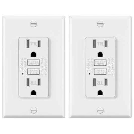 ELECTECK 2 Pack GFCI Outlets 15 Amp, Tamper Resistant (TR), Decor GFI Receptacles with LED Indicator, Ground Fault Circuit Interrupter, Decorative Wallplate Included, ETL Certified, White