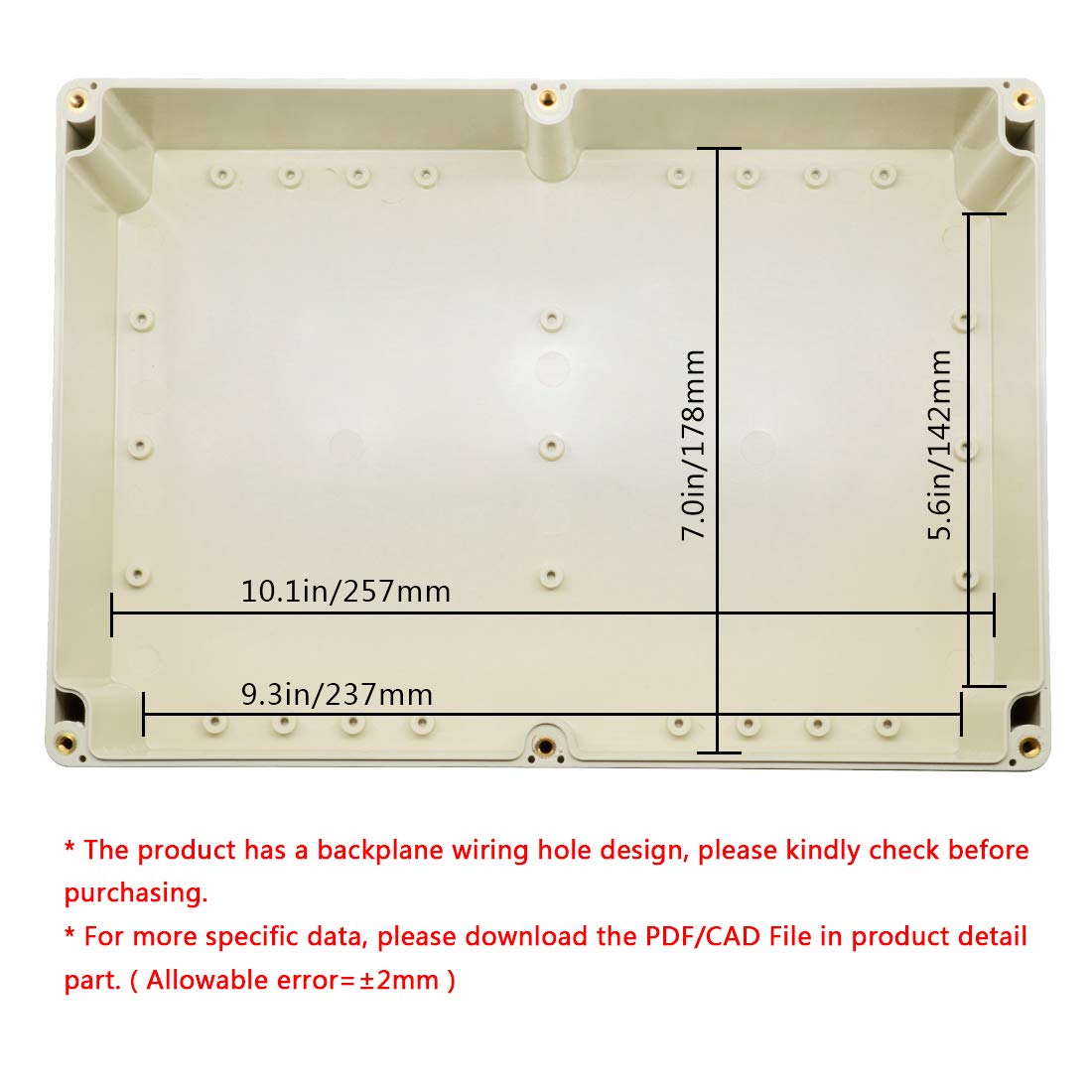 LeMotech Waterproof Dustproof IP65 ABS Plastic Junction Box Universal Electric Project Enclosure Pale Gray 10.4 x 7.2 x 3.7 inch (263 x 182 x 95 mm)