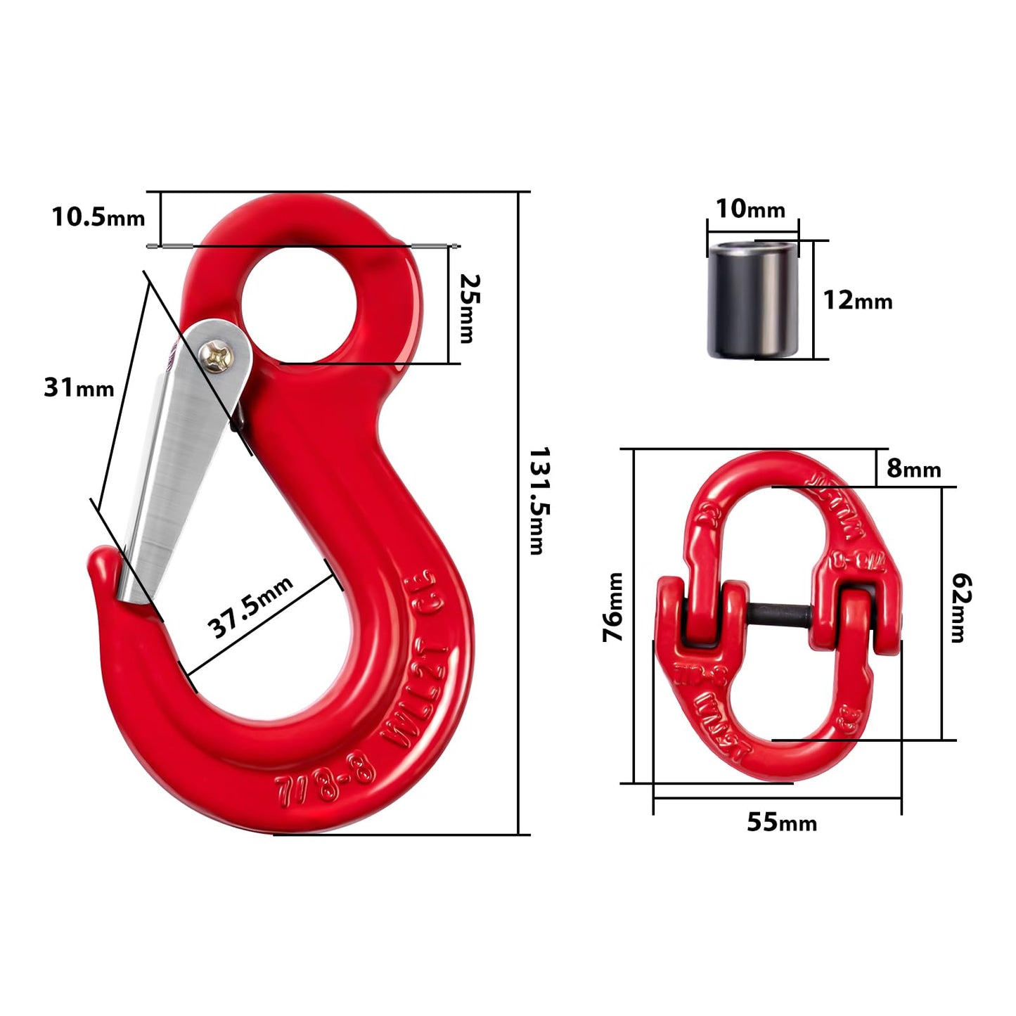 LZONEY 2-Pack Heavy-Duty Slip Hook Eye Sling – for Caravan, Camper Trailer Safety Chain Connection & Extension, Factory Lifting, and Harbor Hoisting (2000 KG Working Load Limit)