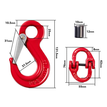 LZONEY 2-Pack Heavy-Duty Slip Hook Eye Sling – for Caravan, Camper Trailer Safety Chain Connection & Extension, Factory Lifting, and Harbor Hoisting (2000 KG Working Load Limit)