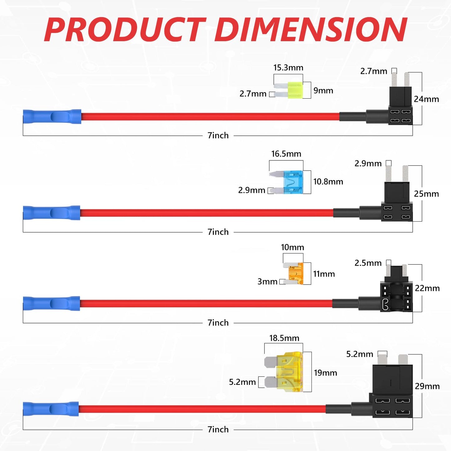 Newdeli 20 Pack 12V Fuse Tap Car Add-a-Circuit Adapter and Fuse Kit with Standard Mini Micro2 and Low Profile Fuse Taps 4 Types ATO ATC ATM APM Fuse Holder for Cars Trucks Boats
