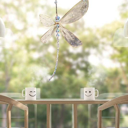Prosperity Symbol Dragonfly Pendant Rainbow Maker Crystal Suncatcher for Garden Home Decor