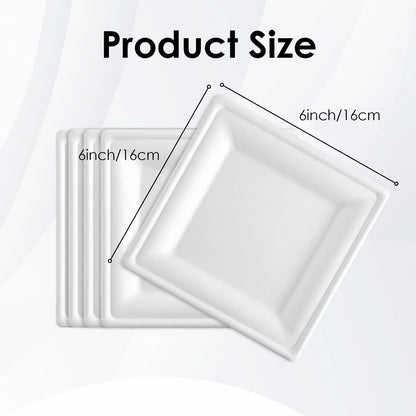 Voittozege 100 Pcs Compostable Square Paper Plates, 6" Square Dessert Plates, One-time Dinner Plate, 6 Inch White Disposable Plate for Party Compostable and Microwave