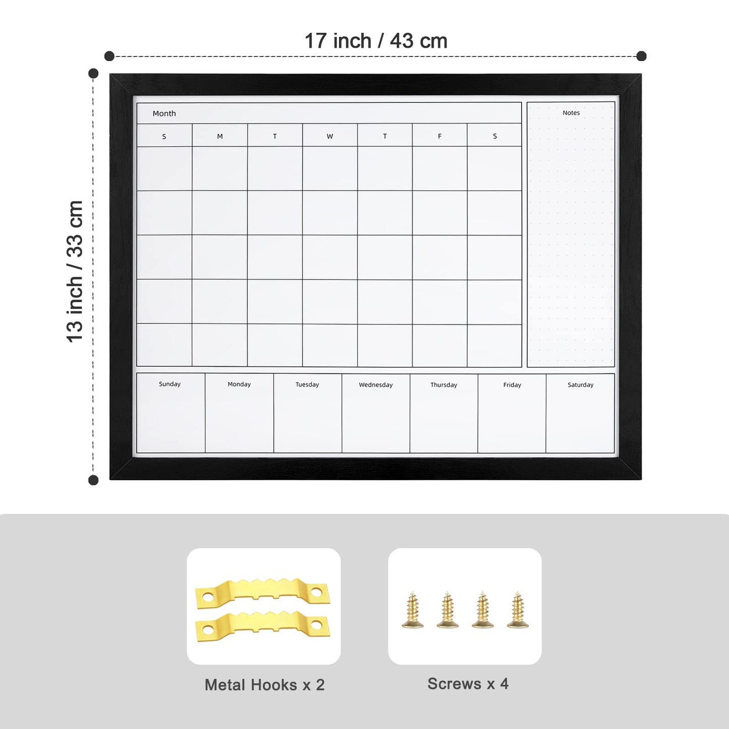 Aitakatta 3-in-1 Dry Erase Calendar for Wall, Magnetic Monthly & Weekly Calendar Whiteboard, Dry Erase Board for Wall with Black Wood Frame, Hanging White Board Calendar for Decor/Memo(YL+ZL-BK,4333)