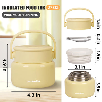 Pawovdeq Thermo Insulated Food Jar - Leak-Proof Lunch Container for Hot Soup & Meals (yellow, 17 oz)
