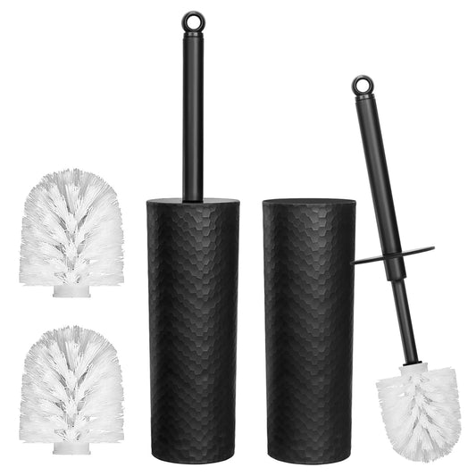 Topsky 2-Pack Closed Toilet Brush Compact Toilet Brush and Holder Plastic Round Barrel Loo Brush with Replacement Toilet Brush Head-Black