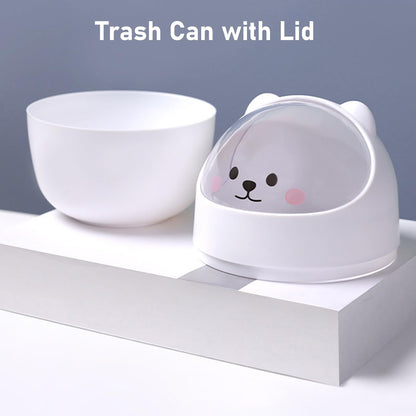Witwatia 4 Pcs Small Trash Can with Swing Lid, Cute Bear Removable Desktop Trash Can 6 Garbage Bags, Plastic Wastebasket Garbage Bin for Home, Office, Kitchen, Vanity Tabletop, Bedroom, Bathroom