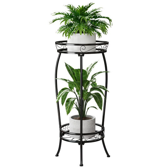 Bamworld 2 Tier Metal Plant Stand Indoor Outdoor, 27 Inch Tall Flower Pot Stands for Multiple Plants, Corner Heavy Duty Plant Shelf for Patio Garden Balcony Living Room Bedroom