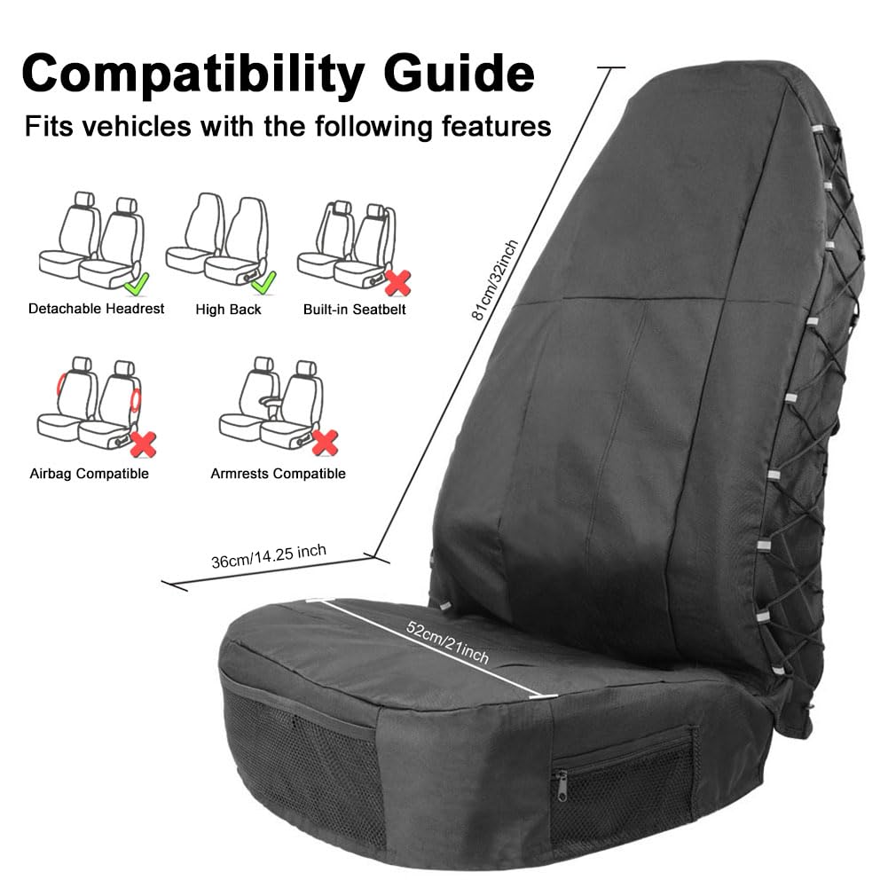 TIROL Front Car Seat Covers Waterproof Bucket Seat Cover Universal Heavy Duty High Back Seat Covers for Semi Truck, Cars, Trucks, for Jeep, Van, SUV, Pickup 1 Pack
