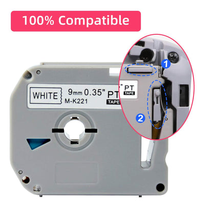 MK221 P Touch 9mm, M Tape M-K221 Label Tape Compatible with Brother PTouch PTM95 PT-65 PT-90 PT-70 PT-80 Label Maker (Black on White, 3/8" x 26.2 ft, 5-Pack)