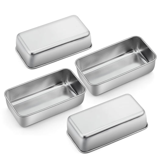 P&P CHEF Loaf Pan Set, 9-inch Bread Pans, Stainless Steel Loaf Toast Baking Pans for Bread Meatloaf Lasagna Cake, Healthy & Non Toxic, Oven & Dishwasher Safe, (Silver, 4Pcs)