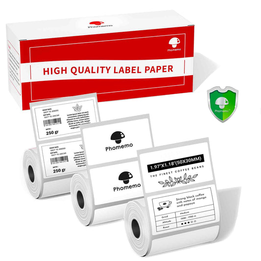 Phomemo Labels M110-690 Pcs Sticker Labels for M110/M220/M260/M221/M250 Label Printer,1.97"x1.18" (50mm x 30mm), 230 Labels/Roll, for Small Business, Home, Office, Black on White