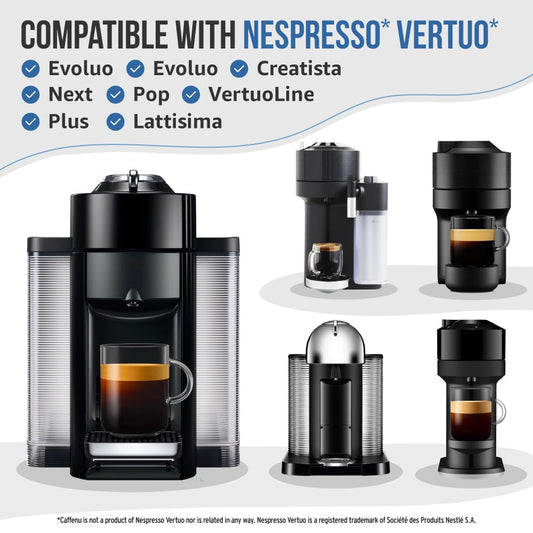 Caffenu Descaling Kit Compatible with Nespresso Vertuo 2 Uses Descaling Solution and 6 Cleaner Pods. Removes Limescale & Cleans Pod Area. Better Tasting & Hotter Coffee. 4 Month Supply.