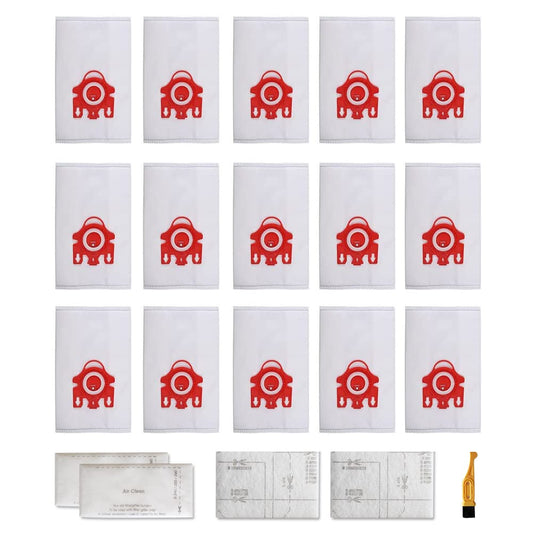 15Pcs Vacuum Bags, Air Clean 3D Efficiency Dust Bag Replacement Compatible with Miele FJM Vacuum Compact C2 Compact C1 Complete C1 S241 S290 S300i S500 S700 S4 S6 Series
