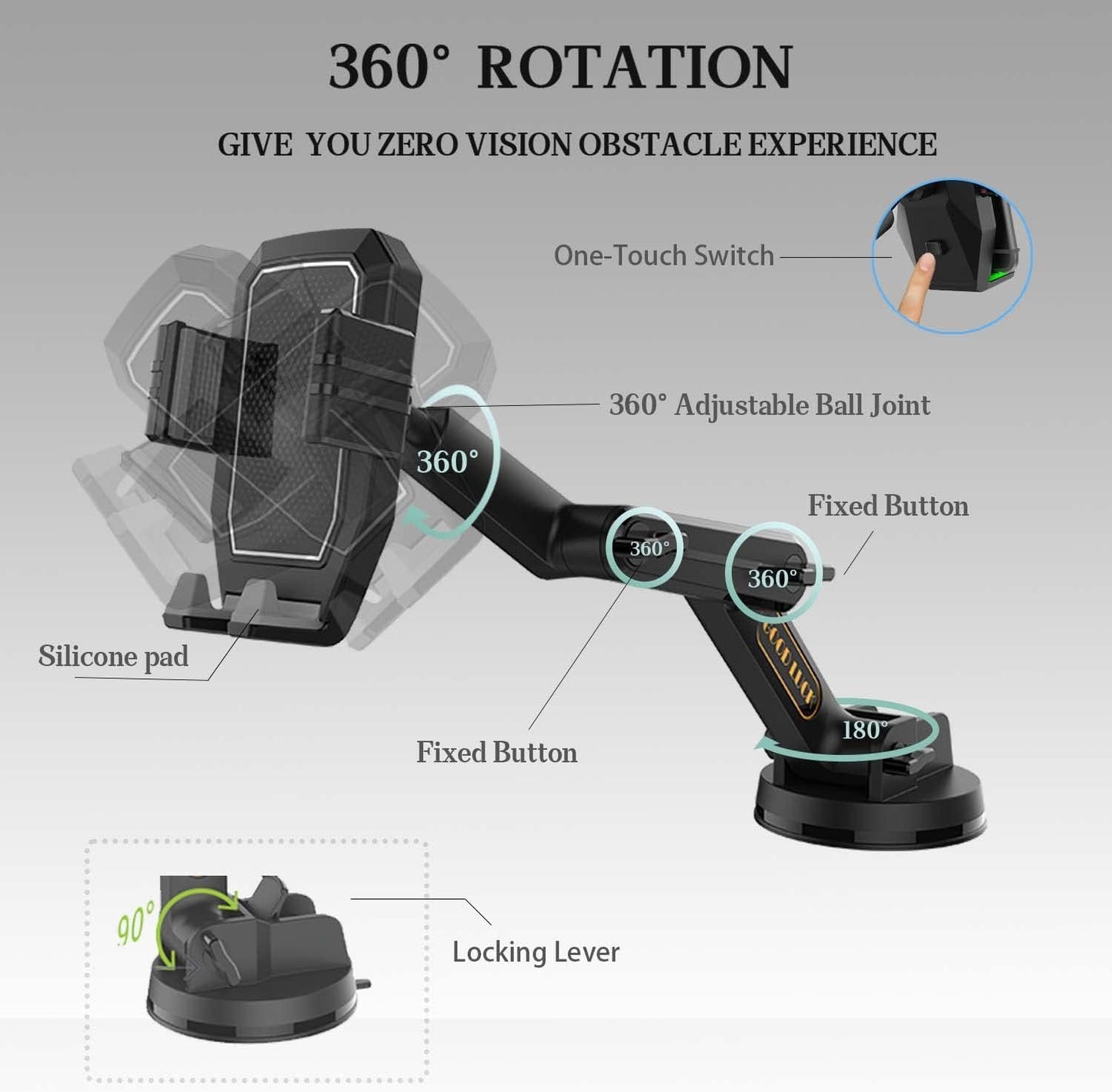 Joinyou Truck Phone Holder Mount Heavy Duty Super Suction Cup, Cell Phone Holder for Truck Dashboard Windshield 16.9 inch Long Arm & Stable, Compatible with iPhone & Samsung, Gray, Big Rig Truck