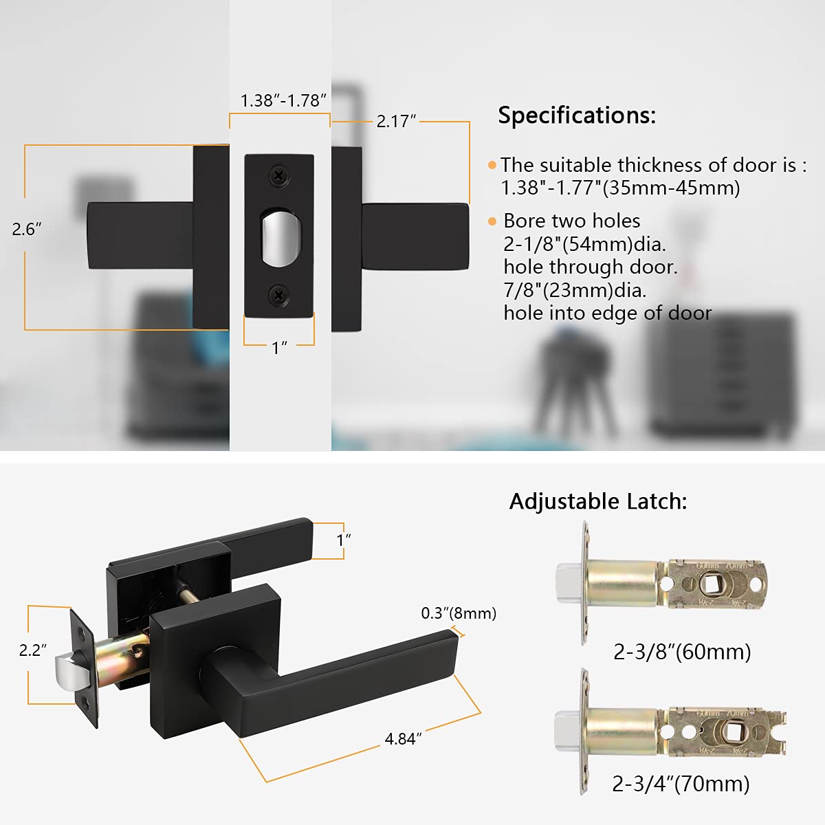 Probrico Interior Black Door Handles, Heavy Duty Passage Lever Door Handle for Closet Hallway Indoor Handles