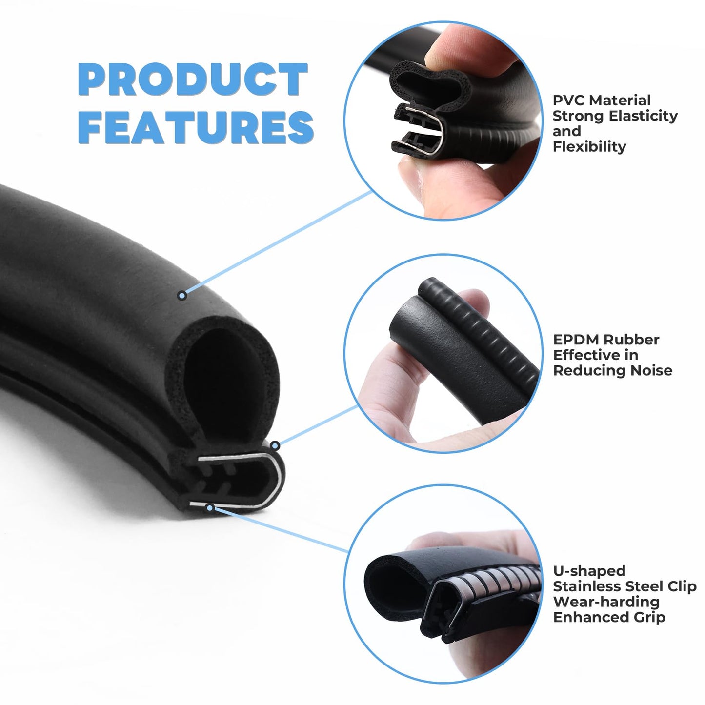 Storystore Automotive Door Weather Stripping 20FT Car Door Rubber Seal Strip with Side Bulb for Cars, Boats, RVs, Trucks, and Home Applications, Car Rubber Edge Trim (6m)
