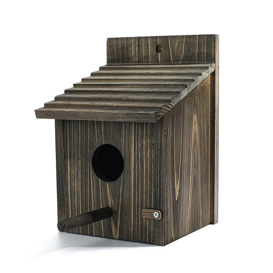 NATUREYLWL Black Wooden Bird House for Finch, Bluebird, Cardinals; Traditional; 5.9 X 5.9 X 8.6 Inch; Safe Bird Environment
