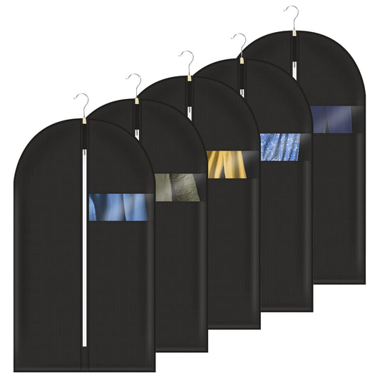 Pitmoly 55 inch/ 140 cm Garment Bag, Breathable Garment Cover for Suit, Hanging Clothes Cover for Storage Shirt, Jacket, Coat, Sweater, Set of 5 (Black)