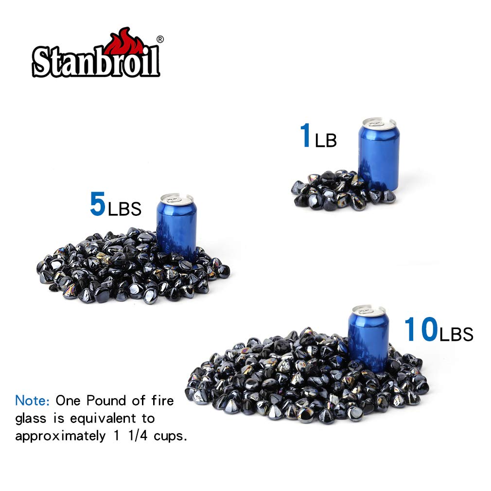 Stanbroil 10-Pound Reflective Fire Glass Diamonds - 1/2 inch Luster Fire Glass for Fireplace Fire Pit and Landscaping, Onyx Black Luster