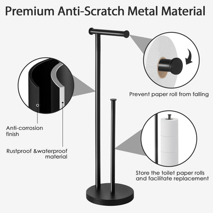 Toilet Paper Holder Stand, Bathroom Toilet Paper Stand with Large Reserve, Rustproof & Anti-Corrosion Toilet Paper Roll Holder Stand, Non Tipping Free Standing Toilet Paper Holder with Thick Base