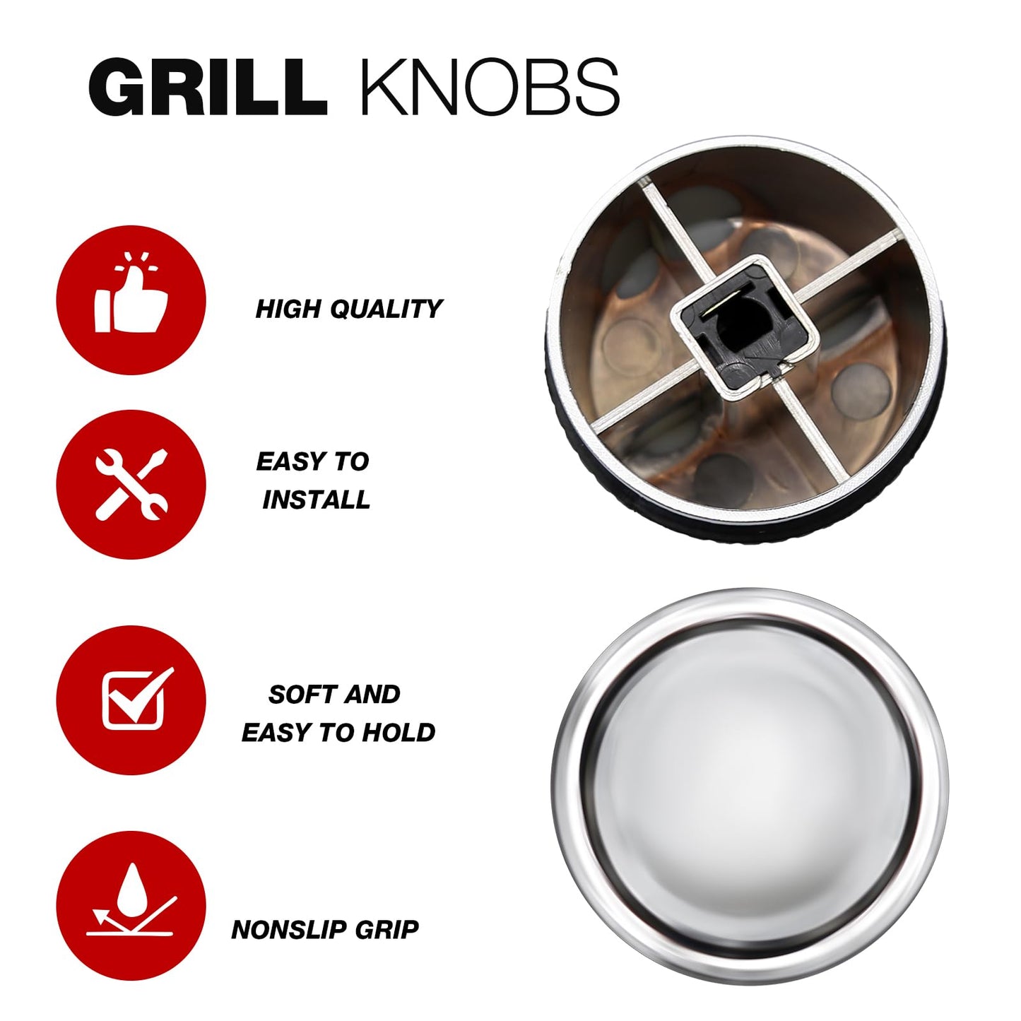 Aynaxcol 4Pcs Gas Grill Control Knobs with Nonslip Grip Gas Burner Replacement Knobs Chrome Plated Plastic with D Shaped Valve Stem BBQ Control Knobs Replacement Rotating Switch