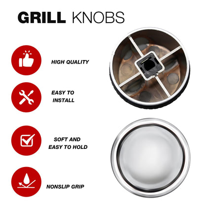 Aynaxcol 4Pcs Gas Grill Control Knobs with Nonslip Grip Gas Burner Replacement Knobs Chrome Plated Plastic with D Shaped Valve Stem BBQ Control Knobs Replacement Rotating Switch