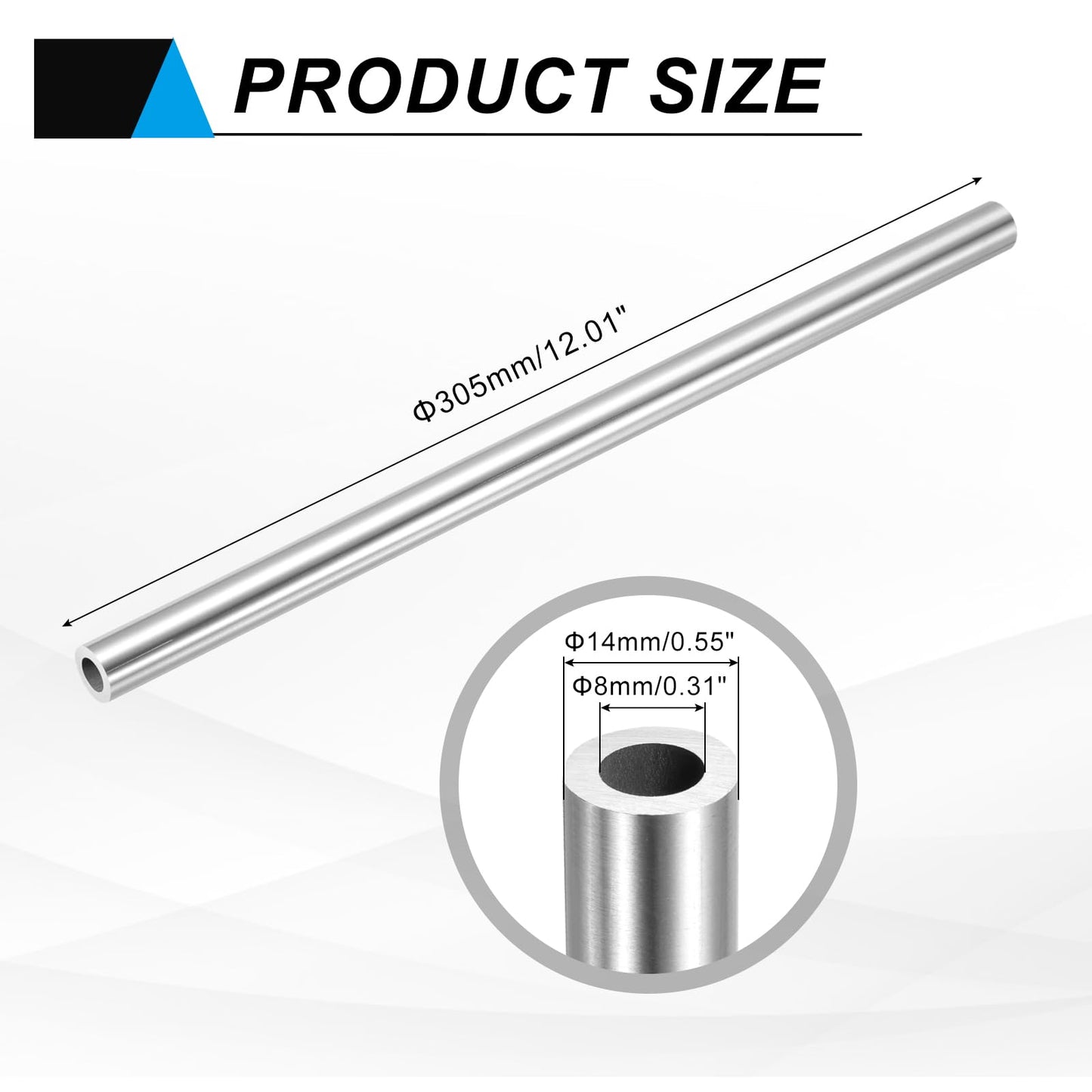 uxcell 304 Stainless Steel Tube, 8mm ID 14mm OD 305mm Length Round Seamless Straight Steel Metal Capillary Pipe Tubing for Industry DIY Projects